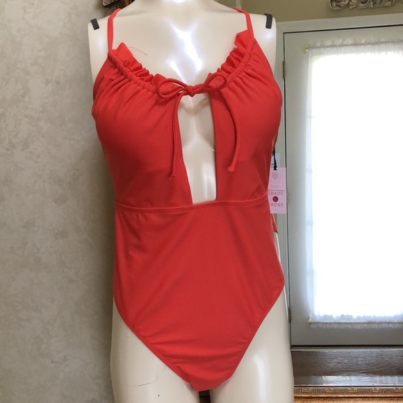New Women’s one piece cutout swimsuit. Size L (12-14). Orangish red. - Picture 4 of 15